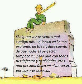 Si alguna vez te sientes mal contigo mismo, busca en lo más profundo de tu ser, date cuenta de que nadie es perfecto, tampoco tú, pero aún con todos tus defectos y cualidades, eres una persona única en el universo, por eso eres especial.