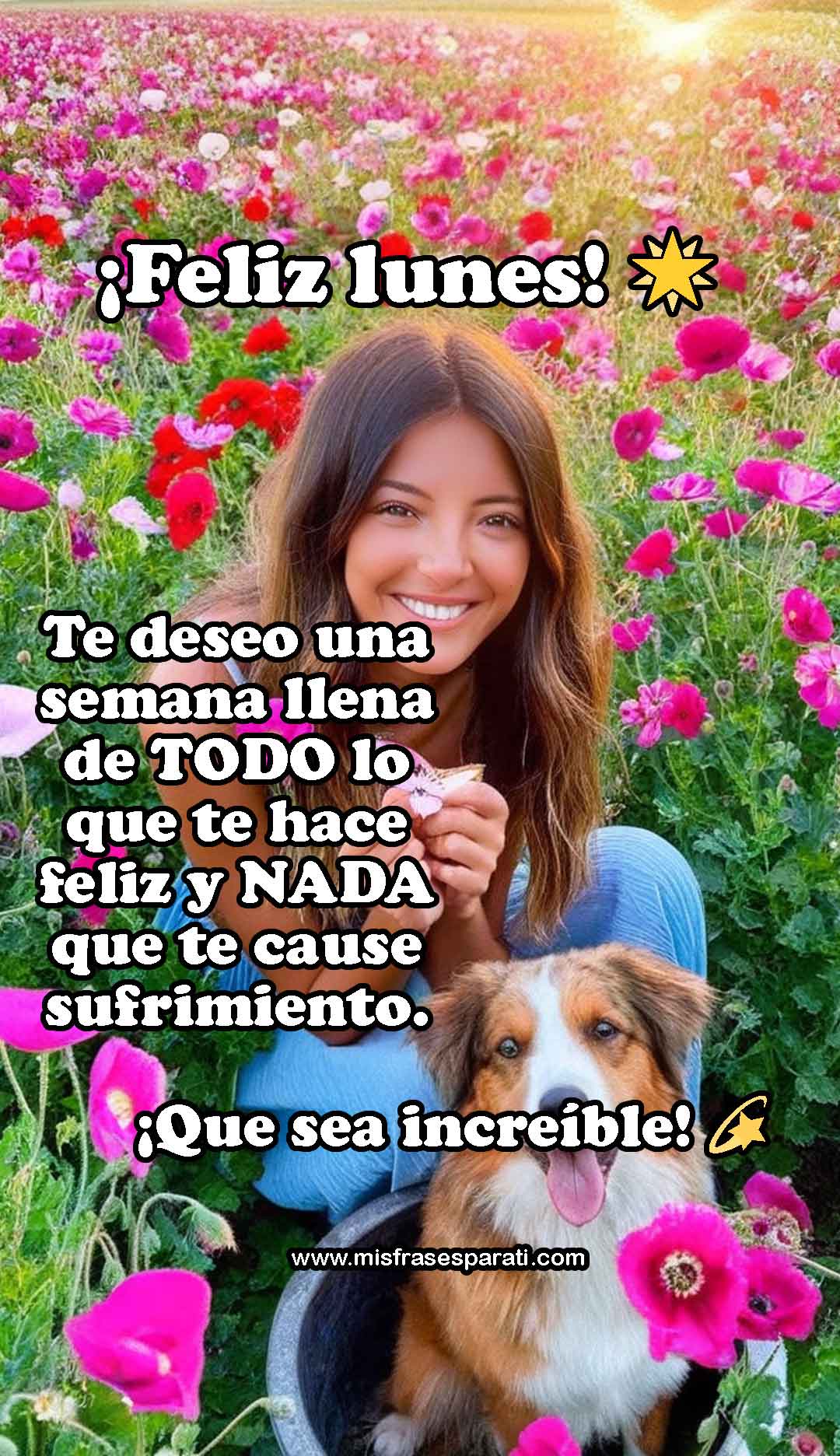 Imagen de un amanecer brillante con símbolos de felicidad que muestra el lunes, destacando los deseos positivos para la semana